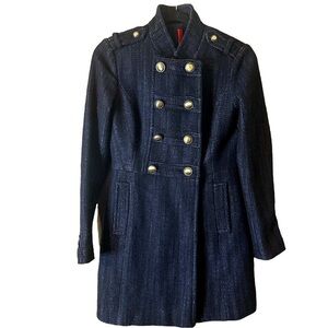 548 Women’s Dark Blue Black Tweed Military-Inspired Double Breasted Jacket Sz 4